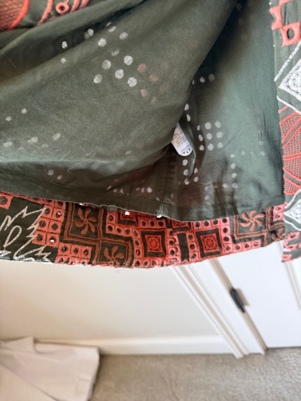 Cotton Blend Midi Skirt in Coral & Olive - Picture 5 of 9